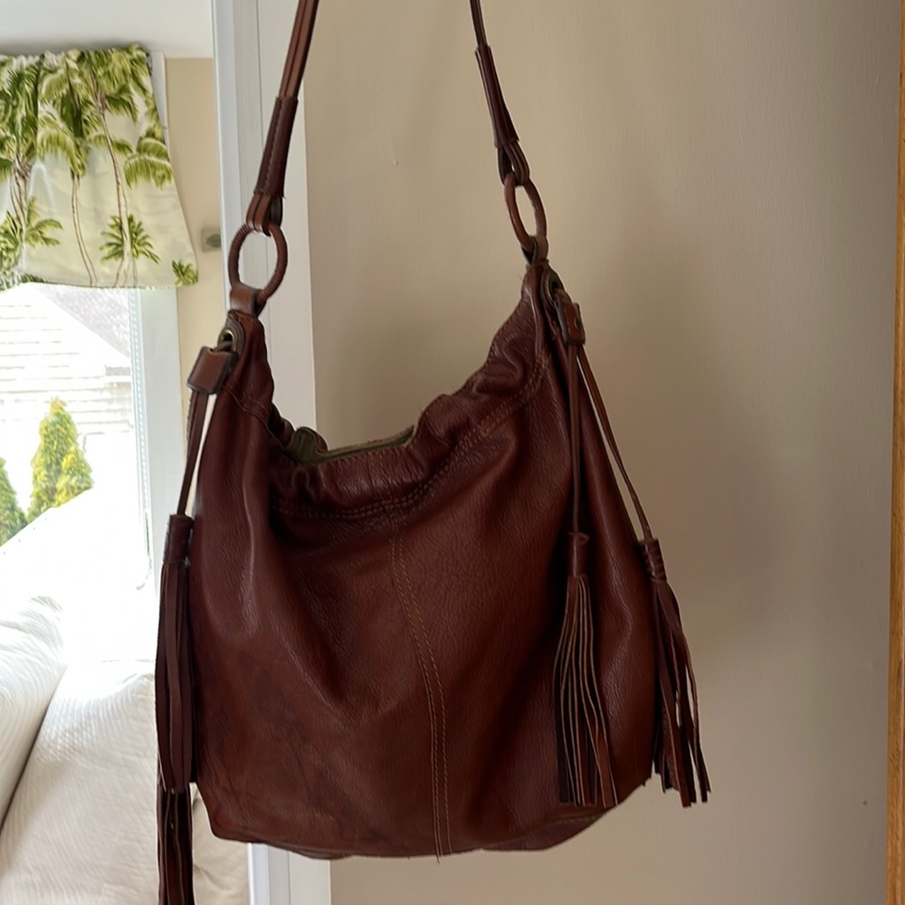 Large Lucky long shoulder strap leather satchel